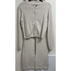 Sincerely Jules Knit Cardigan Flare Pants Set Womens Medium Cream Ribbed